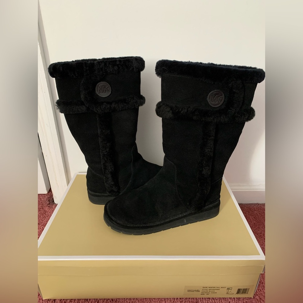 Michael Kors Suede Black Winter Tall Boots with Shearling Lining/Trim